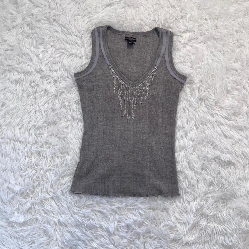 y2k gray tassle sequin tank top medium